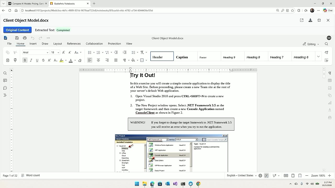 The Word document open in the in-app Office editor.