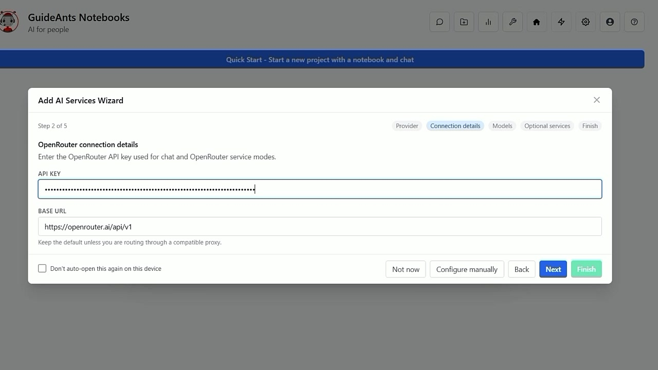 Configuring OpenRouter in settings.